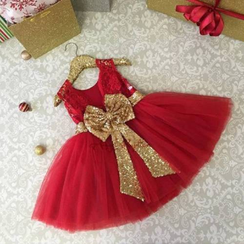 Red Baby Frock With Golden Bow – Clothing Inn – Baby Boutique