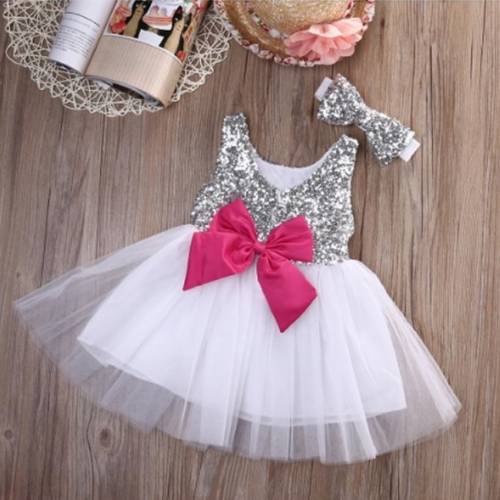 Silver Shimmery Frock With Pink Bow – Clothing Inn – Baby Boutique